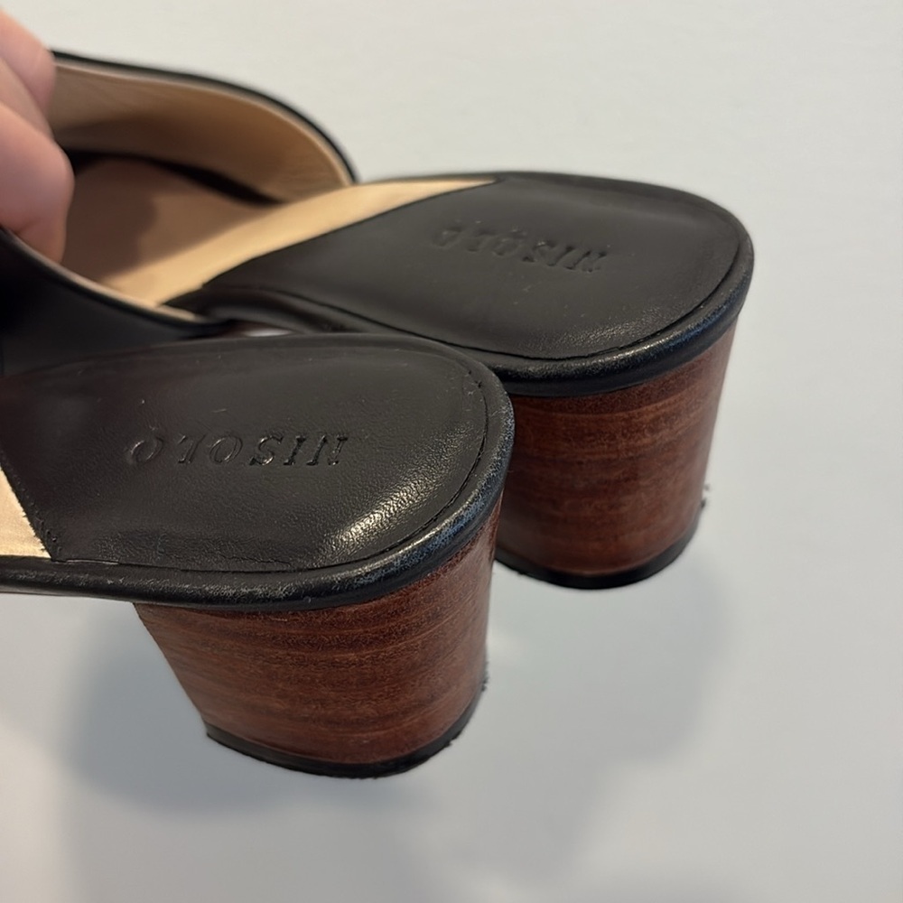 Nisolo Black Leather Open-Toe Block Heel Mules - Picture 6 of 7